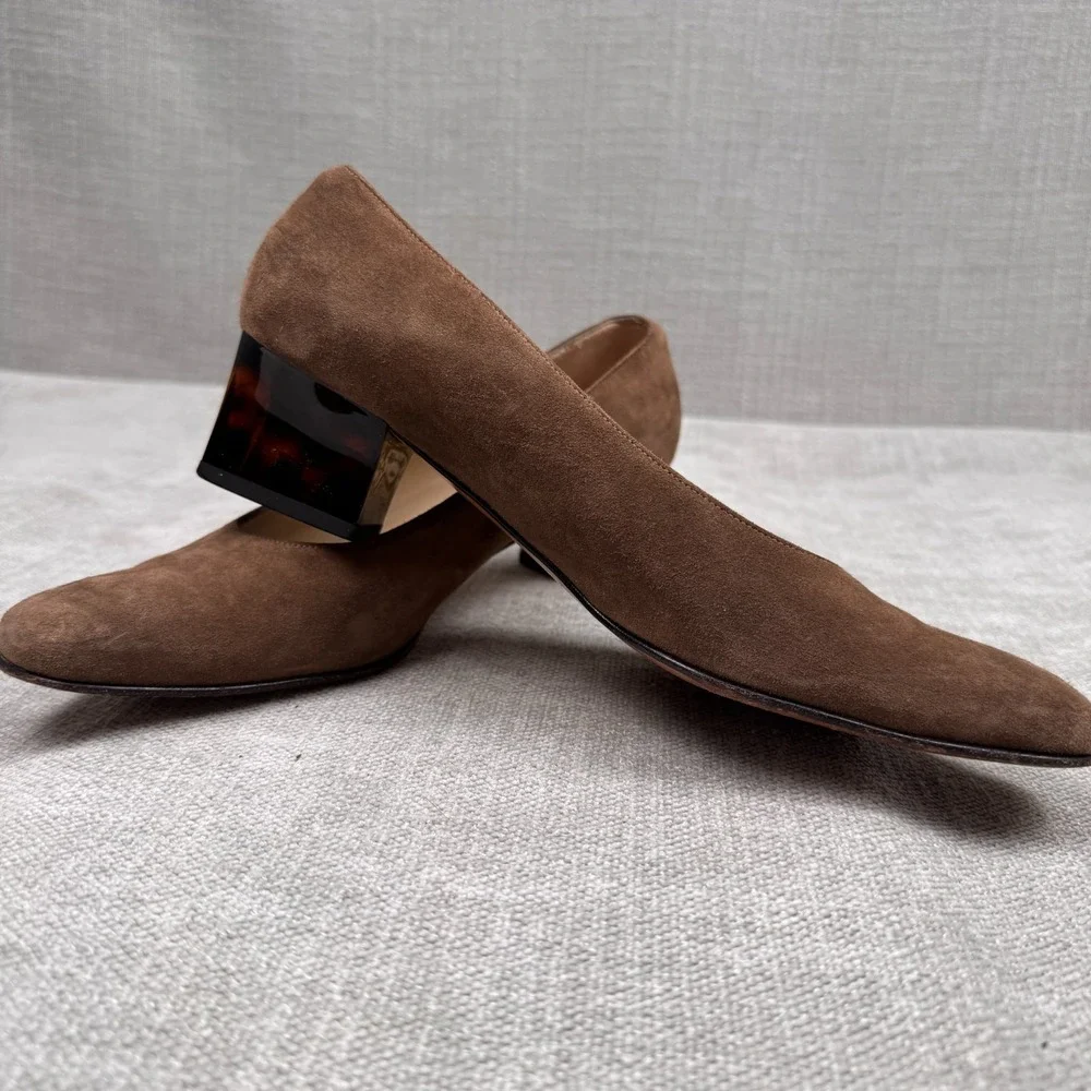 Salvatore Ferragamo Light Brown Suede Block Low Heels Size 8.5